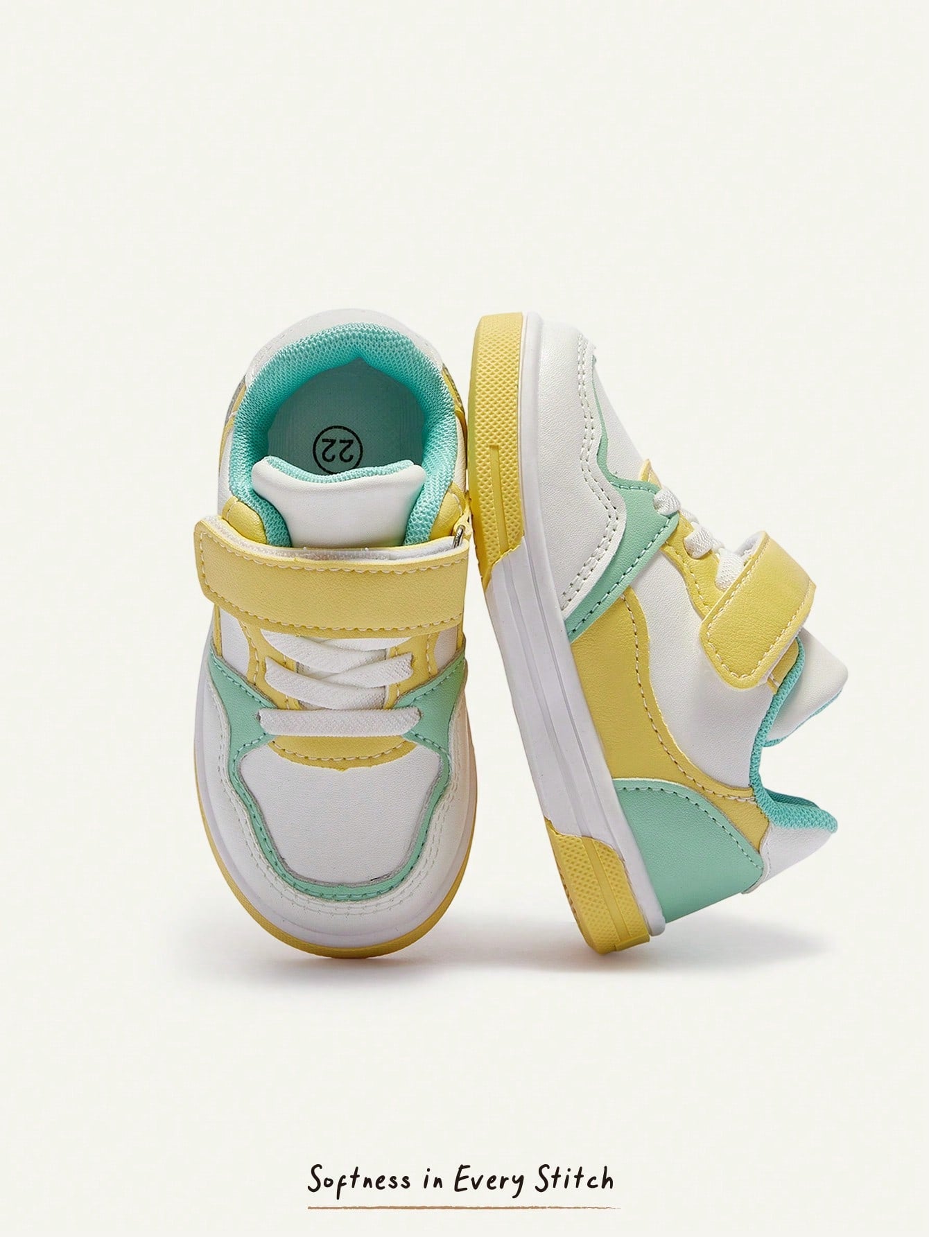 Contrast Color Yellow Green Soft Bottom Flat Bottom Baby Sneakers