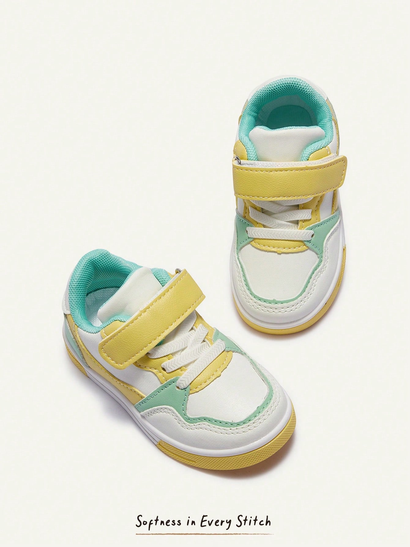 Contrast Color Yellow Green Soft Bottom Flat Bottom Baby Sneakers