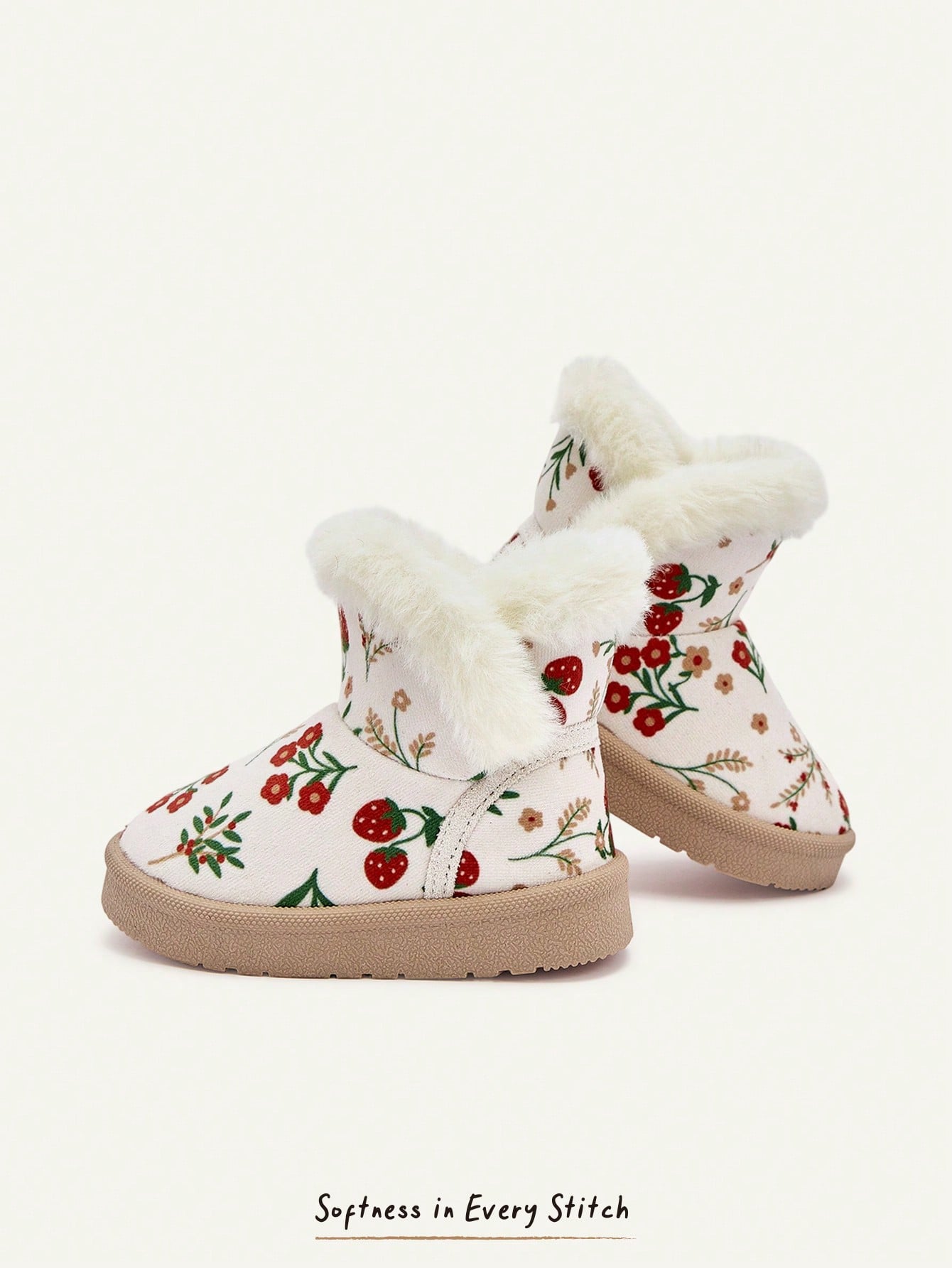 Little Flower Strawberry Cartoon Pattern Fluff Fashion Warm Comfortable Casual Snow Boots