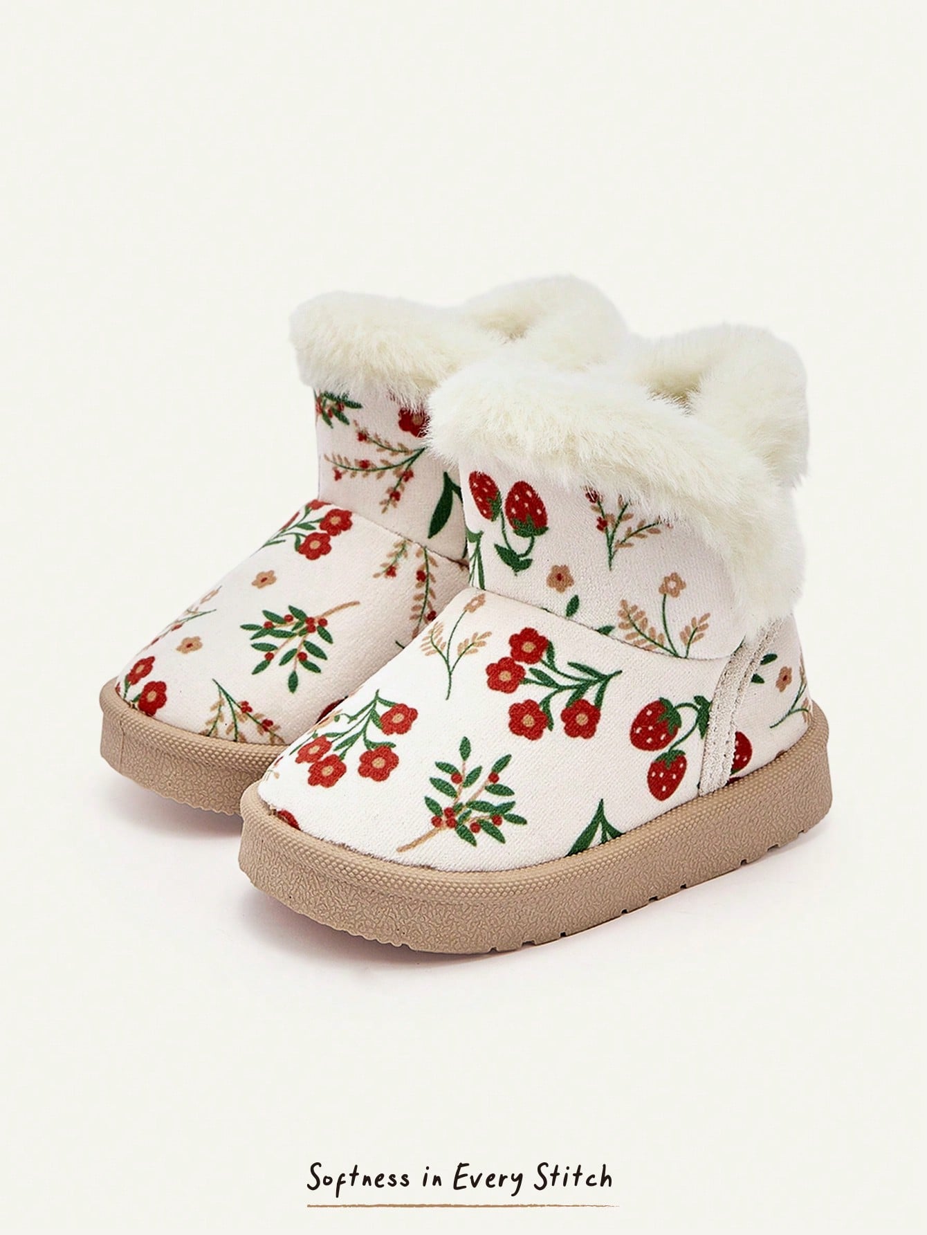 Little Flower Strawberry Cartoon Pattern Fluff Fashion Warm Comfortable Casual Snow Boots