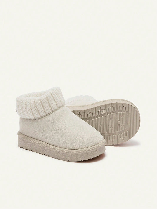 Girls Beige Knit Cuff Winter Snow Boots