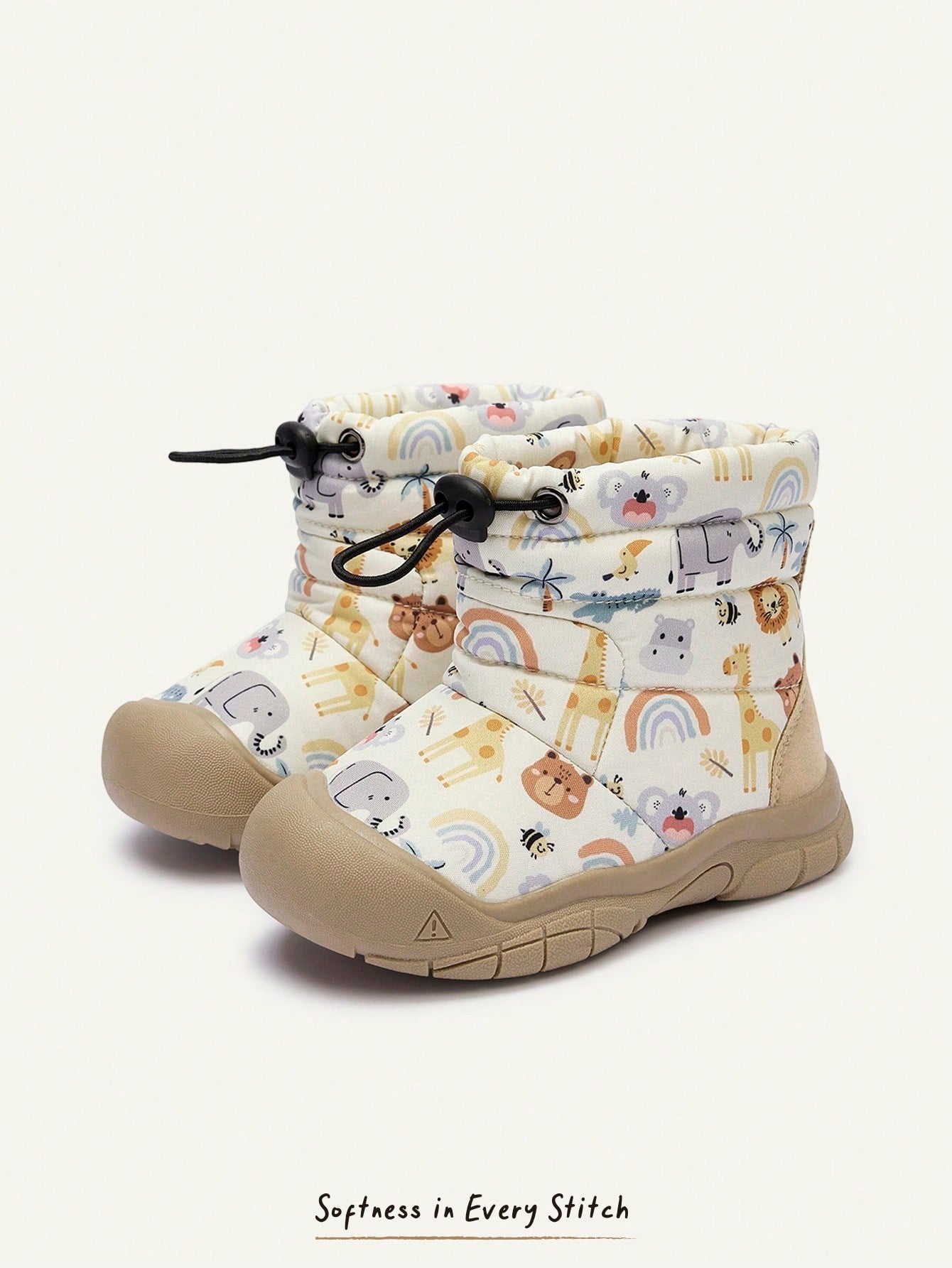 Animal Bear Giraffe Plush Lined Drawstring Warm Easy On Off Casual Snow Boots