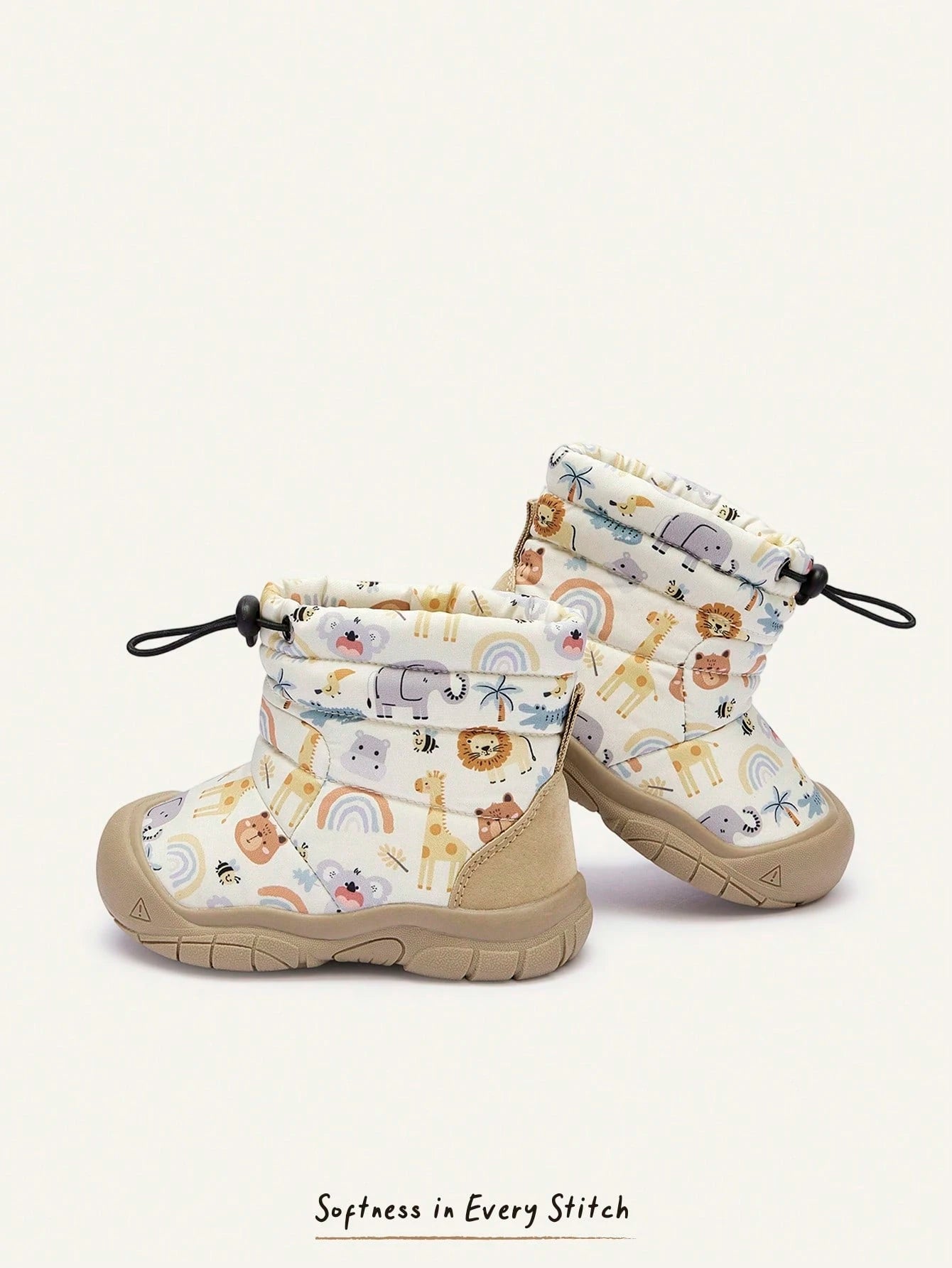 Animal Bear Giraffe Plush Lined Drawstring Warm Easy On Off Casual Snow Boots