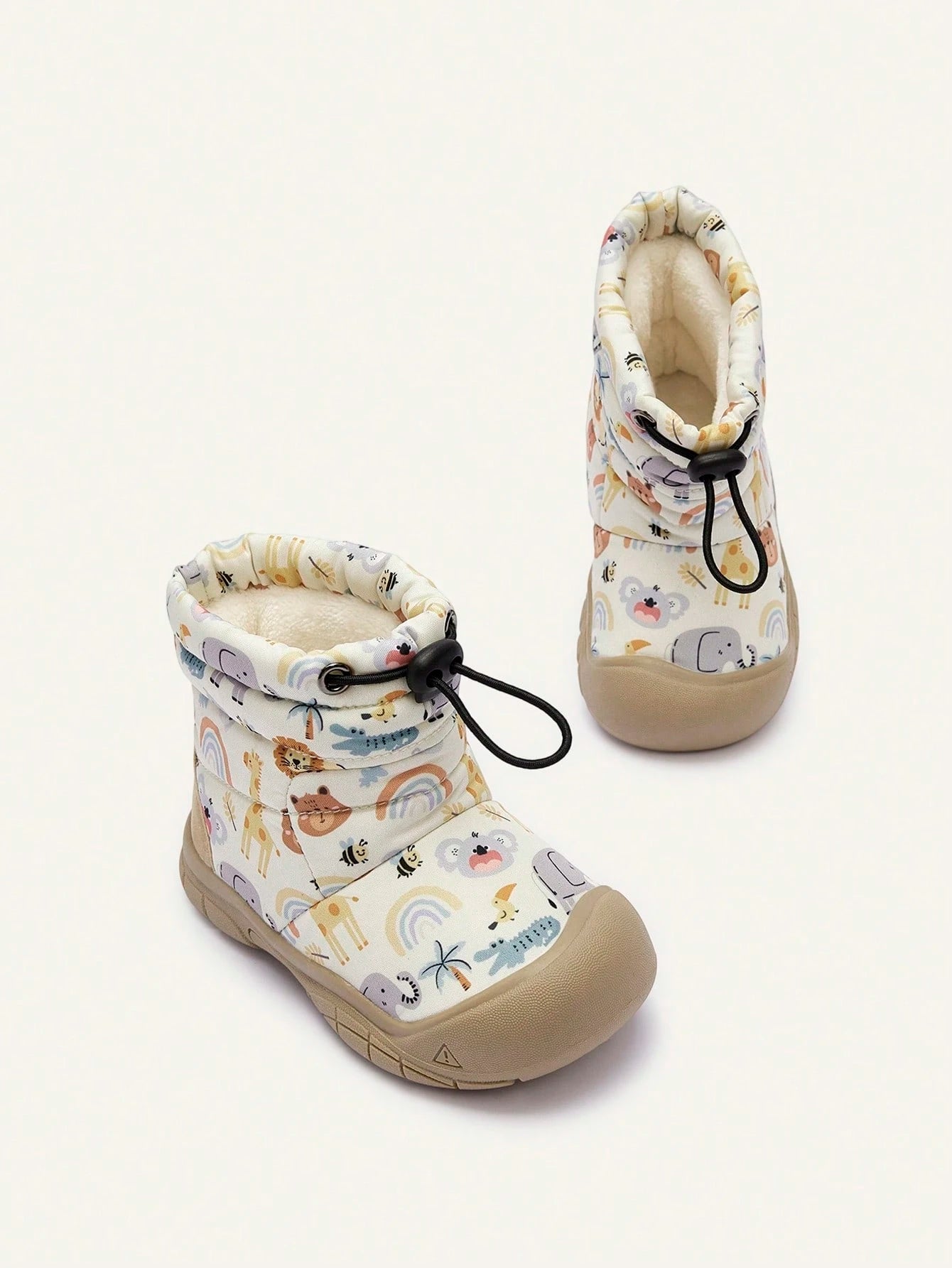 Animal Bear Giraffe Plush Lined Drawstring Warm Easy On Off Casual Snow Boots