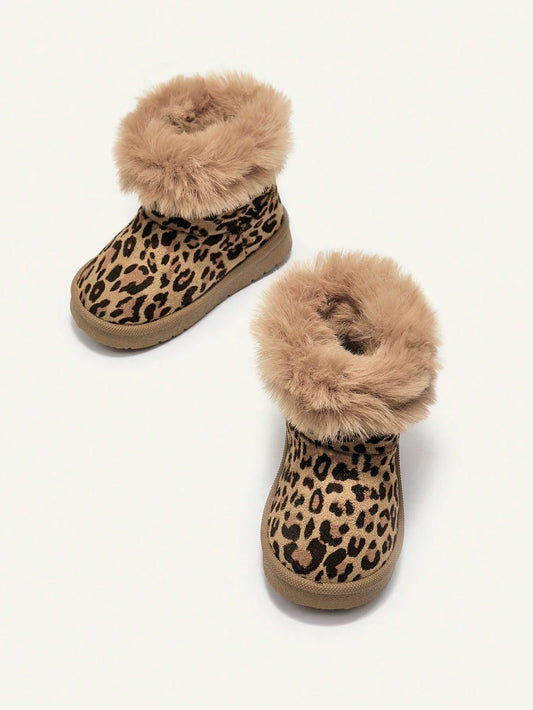 Leopard Print Fashion Playful Plush Cozy Warm Casual Snow Boots