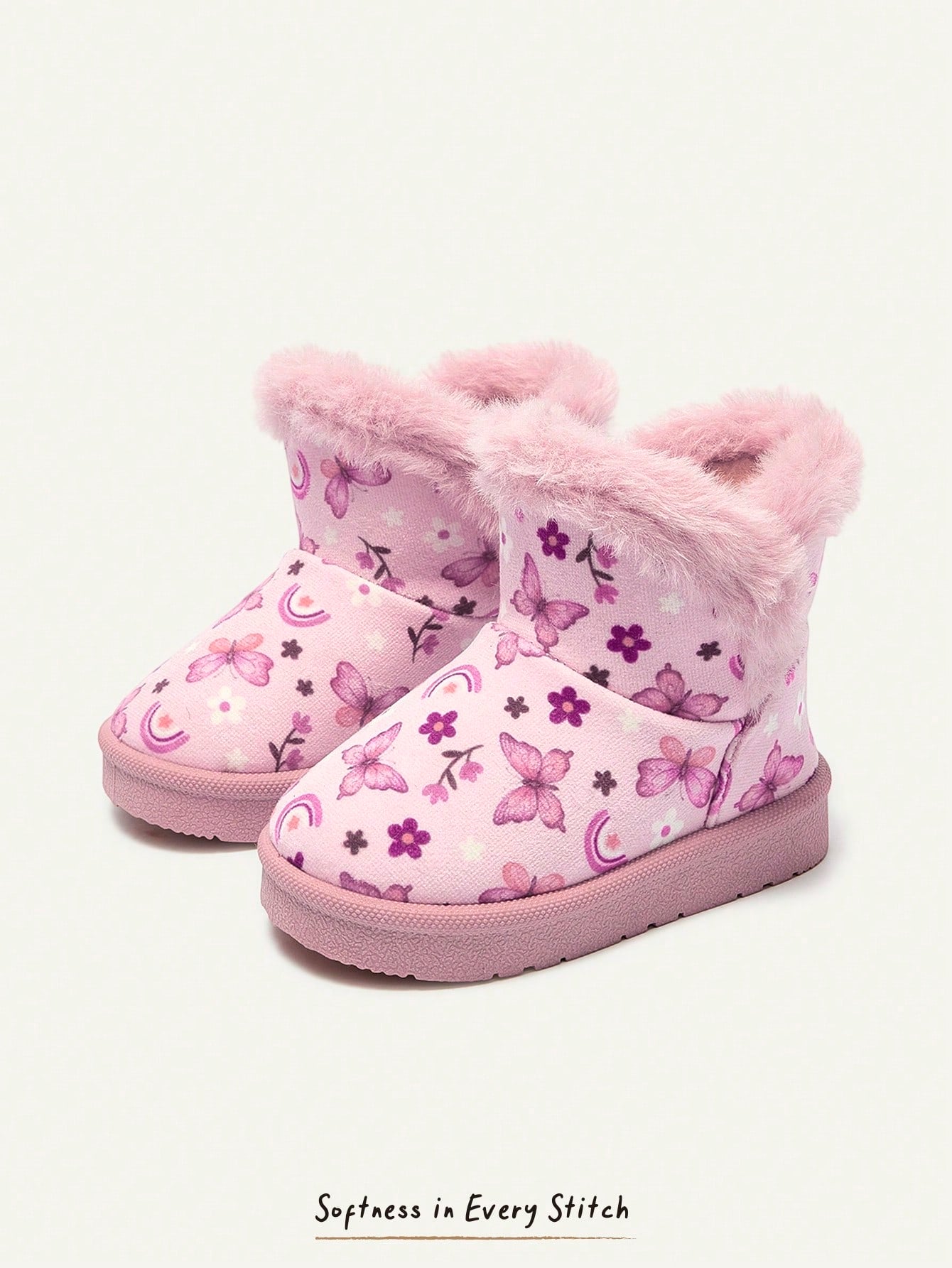 Butterfly Pink Fashionable Design Plush-lined Snow Boots