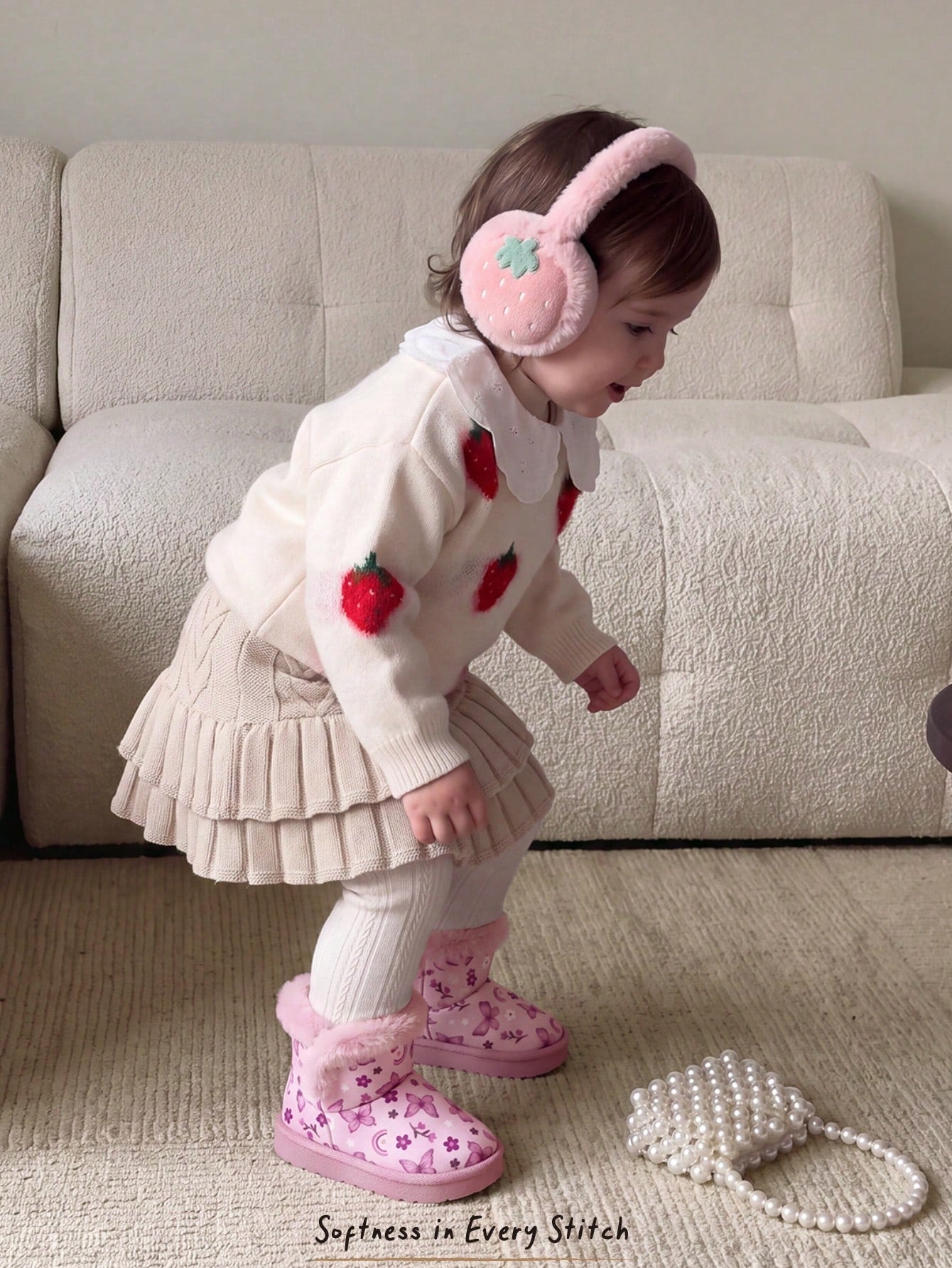 Butterfly Pink Fashionable Design Plush-lined Snow Boots