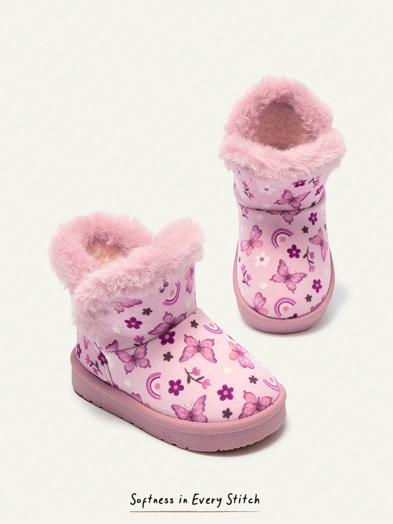 Butterfly Pink Fashionable Design Plush-lined Snow Boots