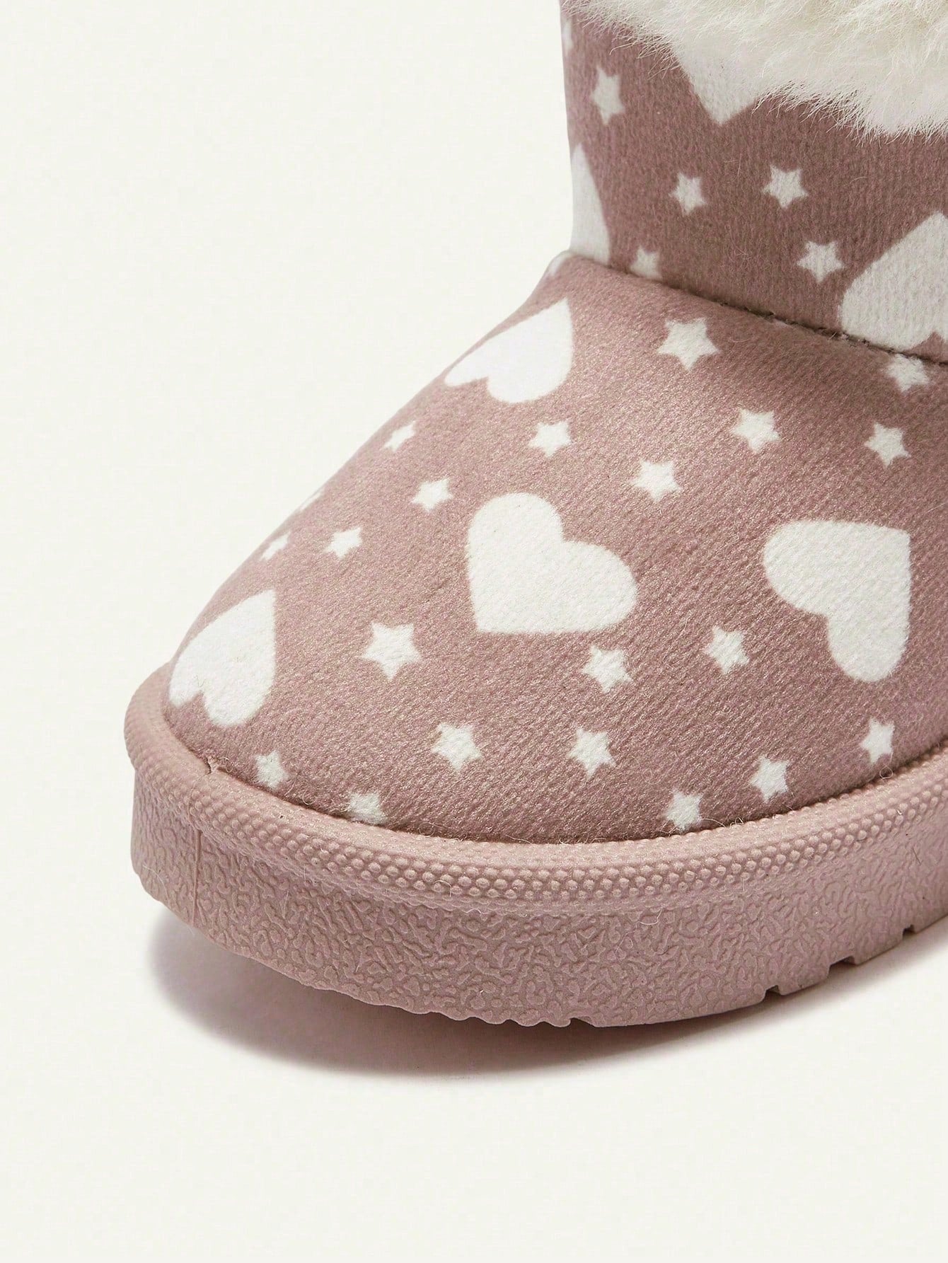 Pink Heart Star Pattern Bow Plush Trim Fleece Boot