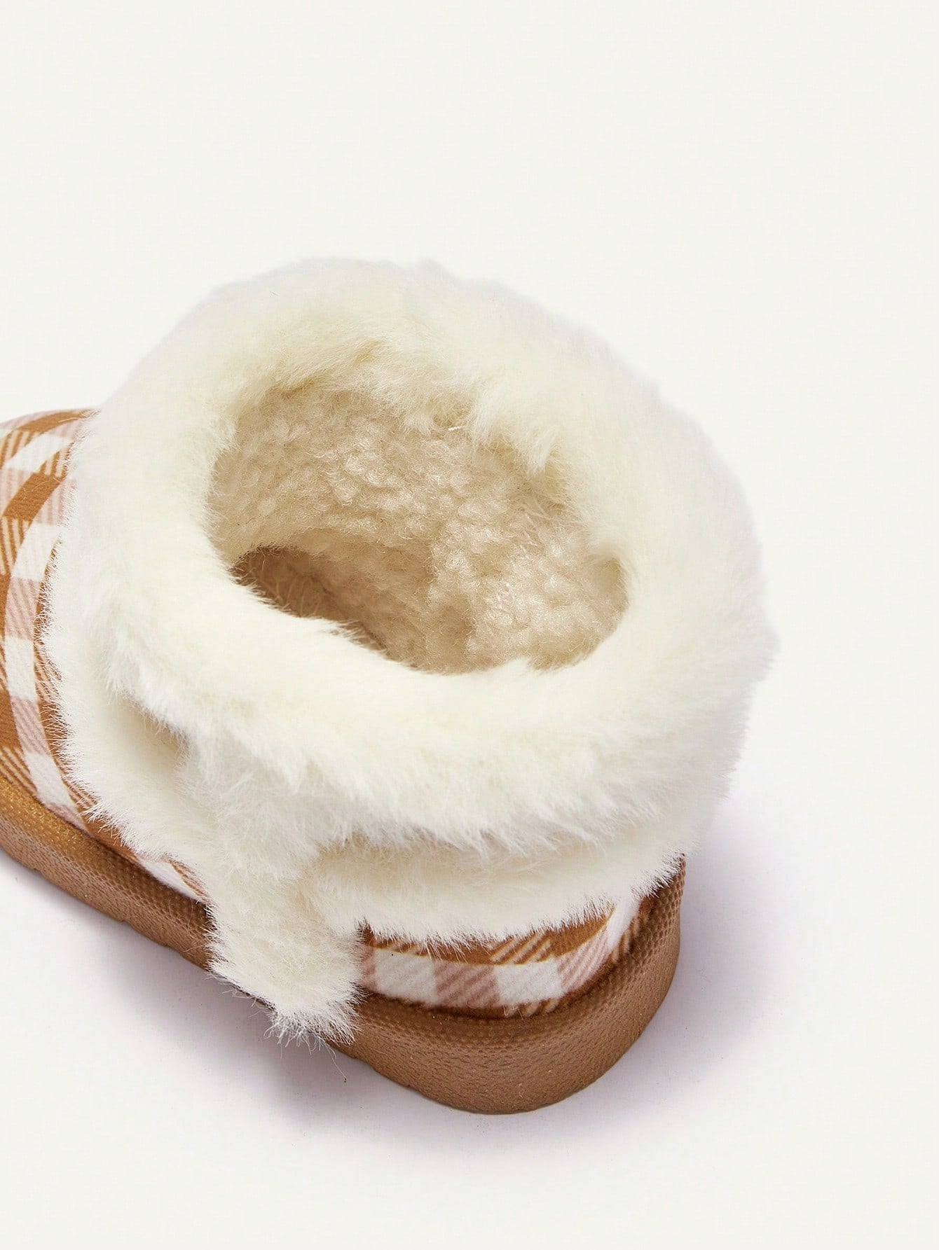 Plaid Print Faux Fur Trim Fleece Lined Warm Round Toe Boots