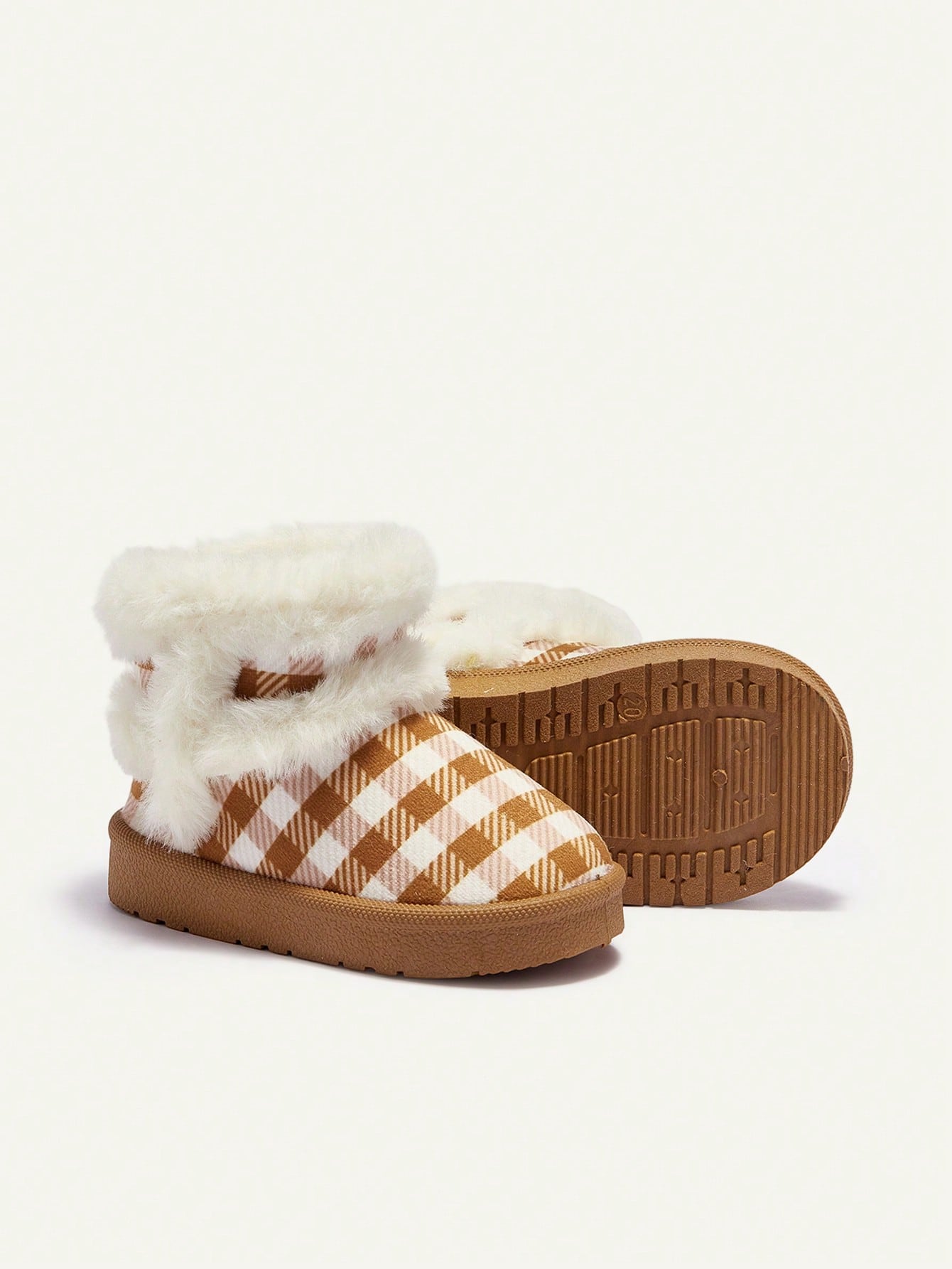 Plaid Print Faux Fur Trim Fleece Lined Warm Round Toe Boots