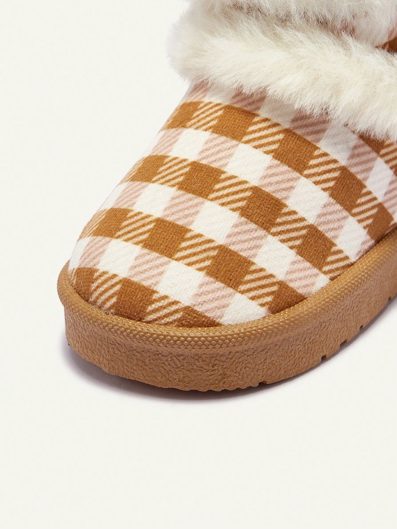Plaid Print Faux Fur Trim Fleece Lined Warm Round Toe Boots