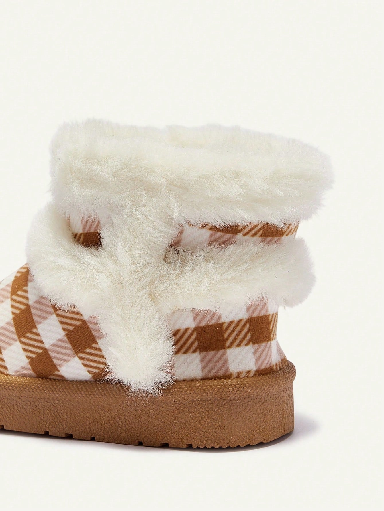 Plaid Print Faux Fur Trim Fleece Lined Warm Round Toe Boots