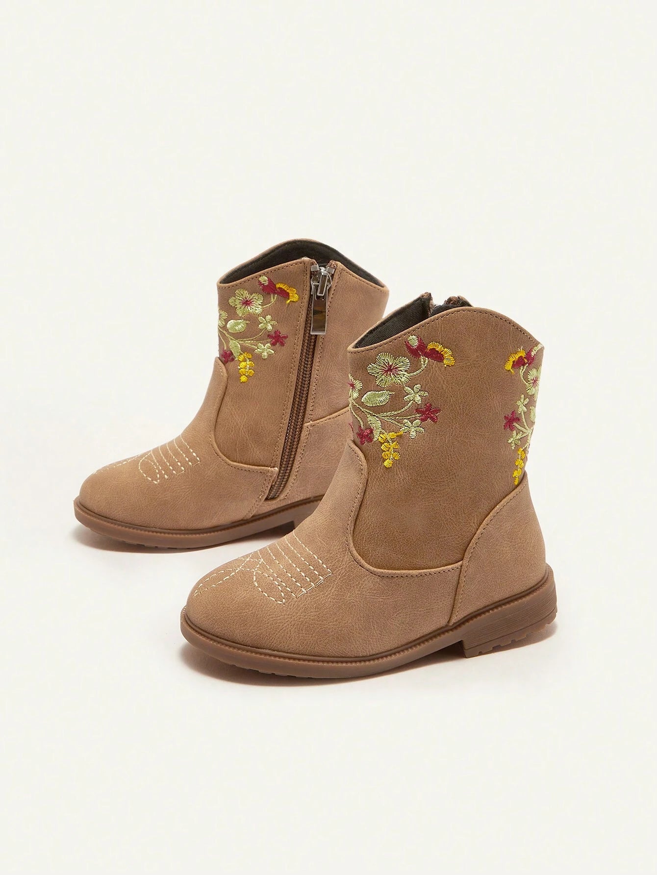 Embroidery Breathable Flat Ankle Boots With Zipper