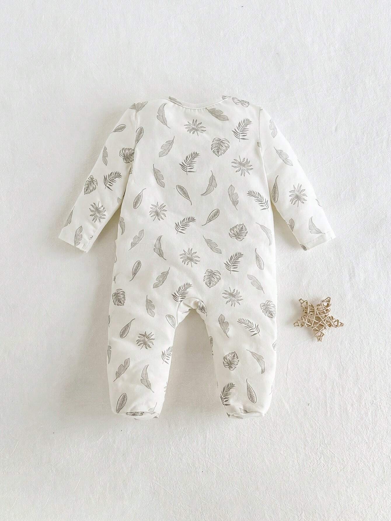 Newborn Baby Boys' & Girls' Colorful Apricot Contrast Color Knitted Footed Romper With Plant & Floral