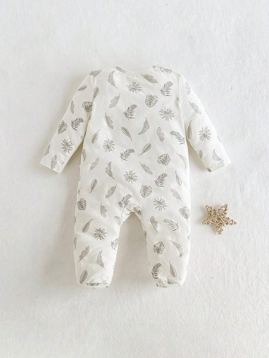 Newborn Baby Boys' & Girls' Colorful Apricot Contrast Color Knitted Footed Romper With Plant & Floral