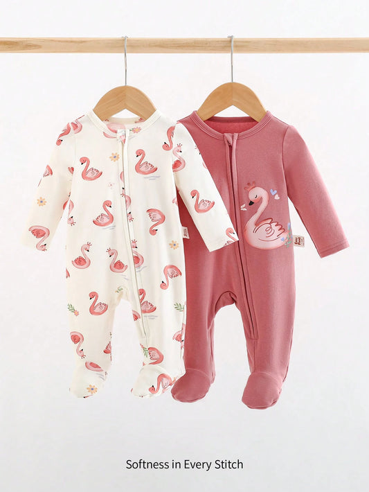 Cozy Pixies Newborn Baby Girl Ballet Girl Graphic Knitted Soft Crew Neck Long Sleeve Jumpsuit With Pants Pink