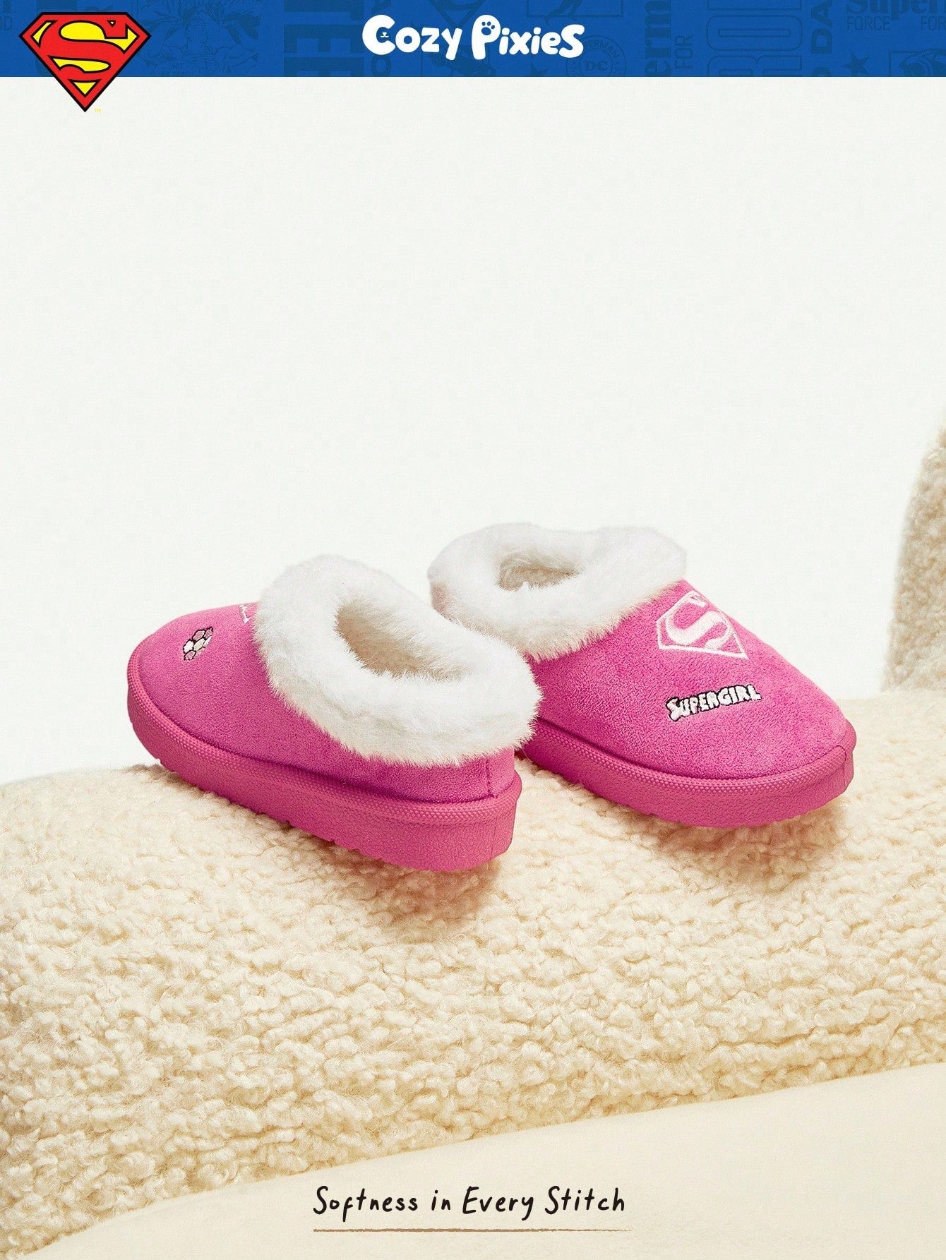 1 Pair Girl's Pink Cartoon Design Warm Thermal Lined Slip-On Casual Low-Top Slippers