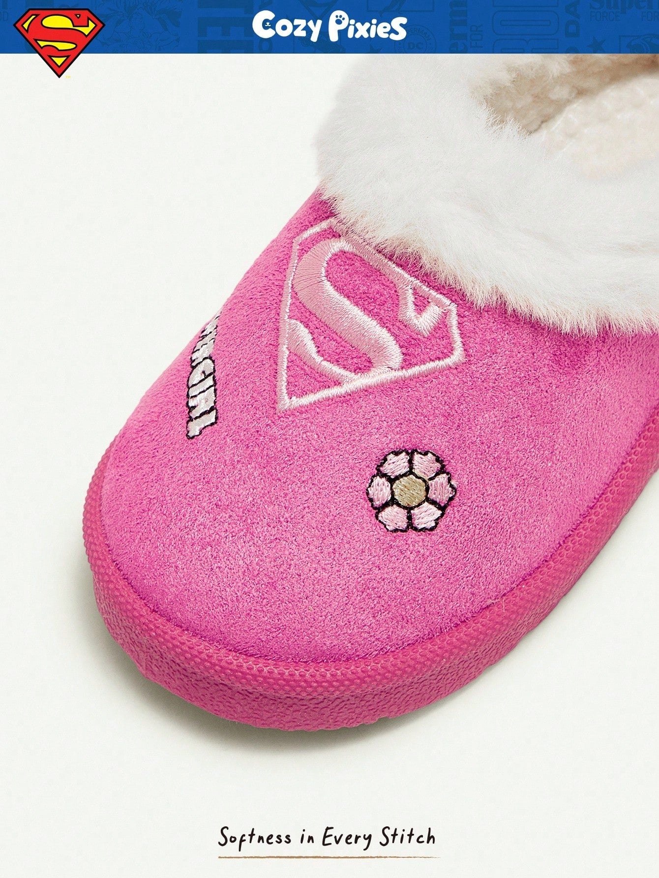 1 Pair Girl's Pink Cartoon Design Warm Thermal Lined Slip-On Casual Low-Top Slippers
