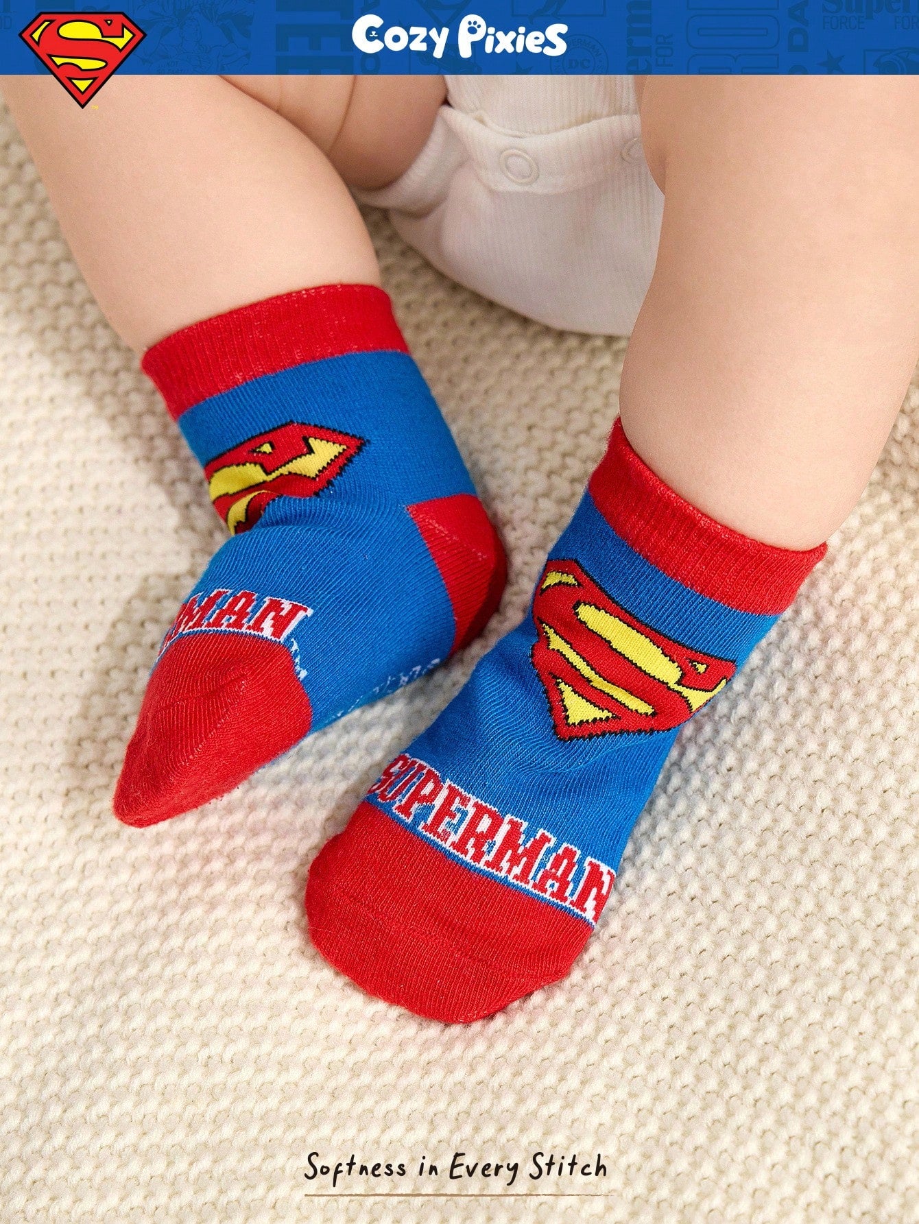 Cozy Pixies SUPERMAN X Cozy Pixies 5 Pairs Soft & Comfortable Baby Socks