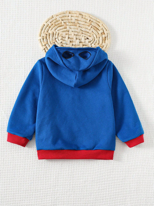 Cozy Pixies Young Boy Superhero Pattern Hooded Long Sleeve Jacket
