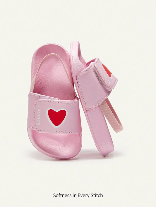 Versatile Heart Pattern Anti-Slip Beach Sandals, Cute Outdoor Baby Slippers