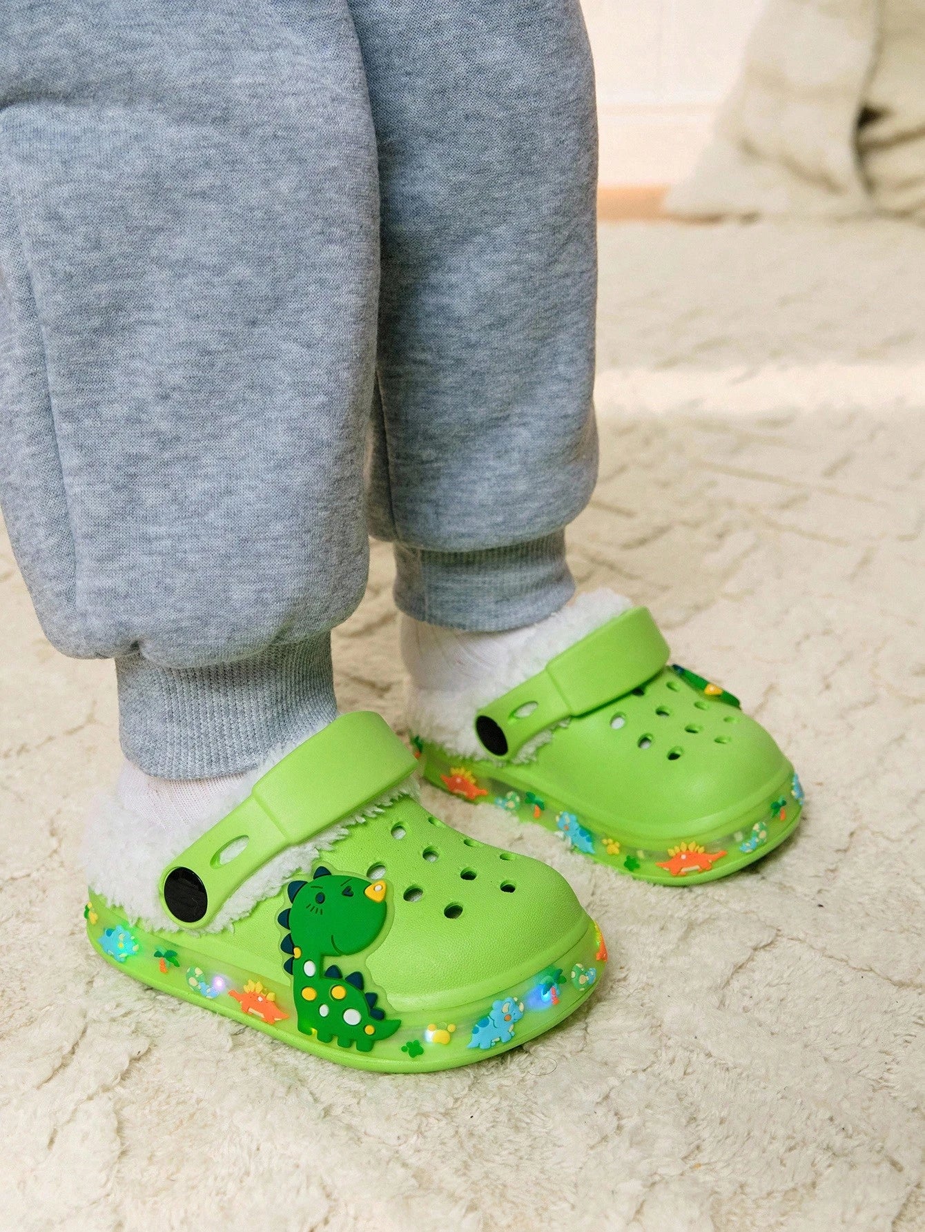 Warm Green Dinosaur Cartoon Cute Lightweight Indoor Slippers