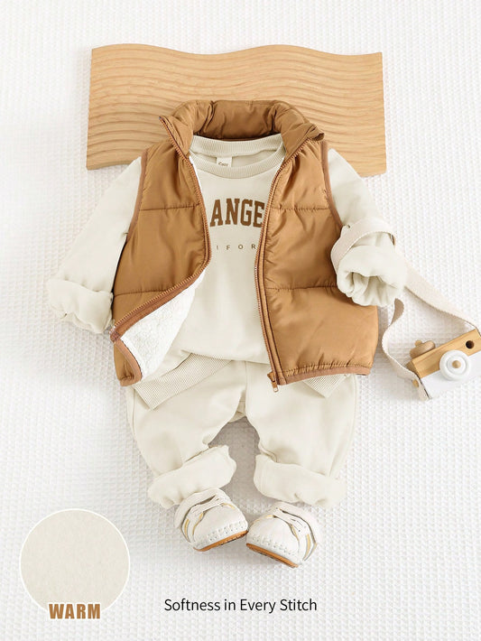 Baby Boys Outerwear Set With Round Neck And Regular Sleeves White