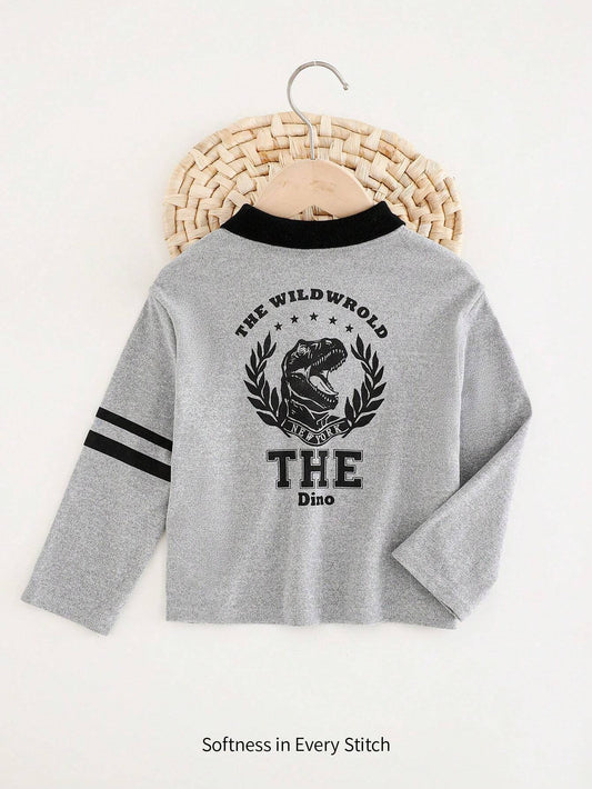 Young Boy Letter Graphic Color Block Half-Zip Stand Collar Long Sleeve Pullover Top