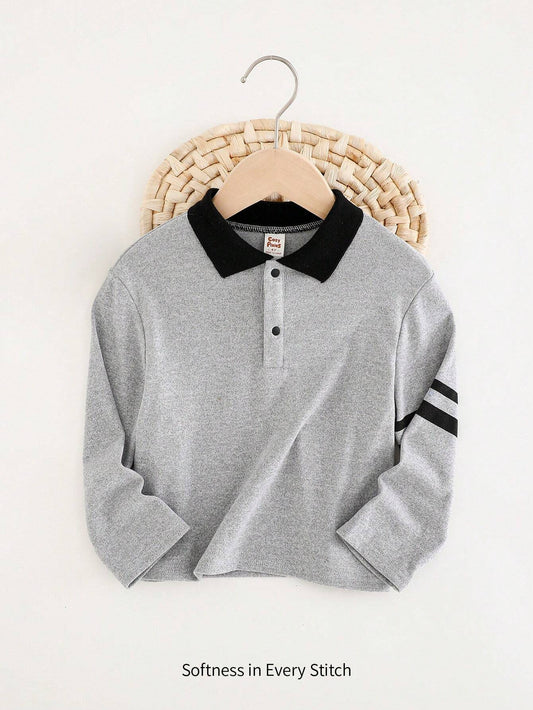 Young Boy Letter Graphic Color Block Half-Zip Stand Collar Long Sleeve Pullover Top