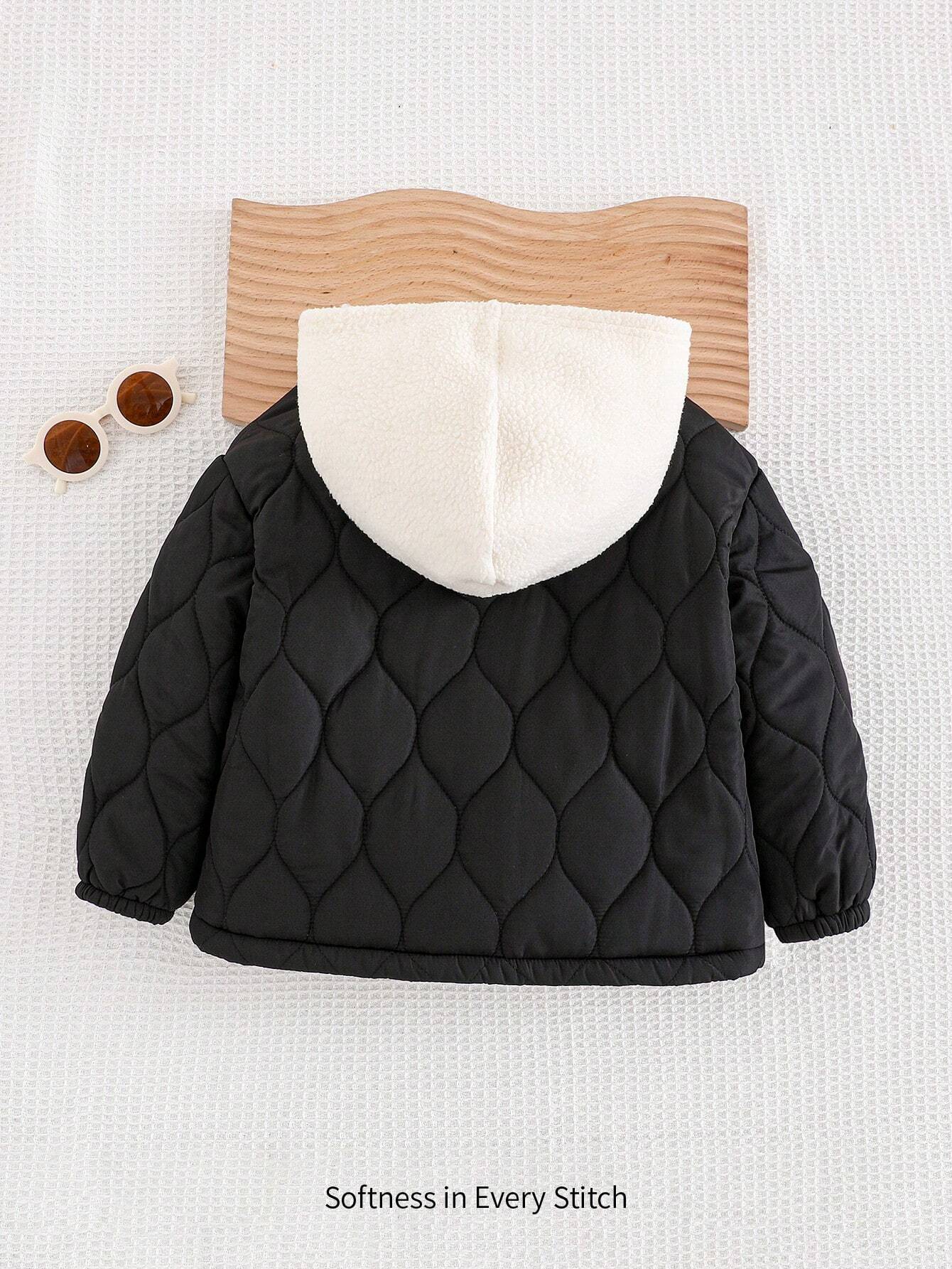 Youth Boy Casual Versatile Letter Graphic Contrast Color Hooded Thick Jacket