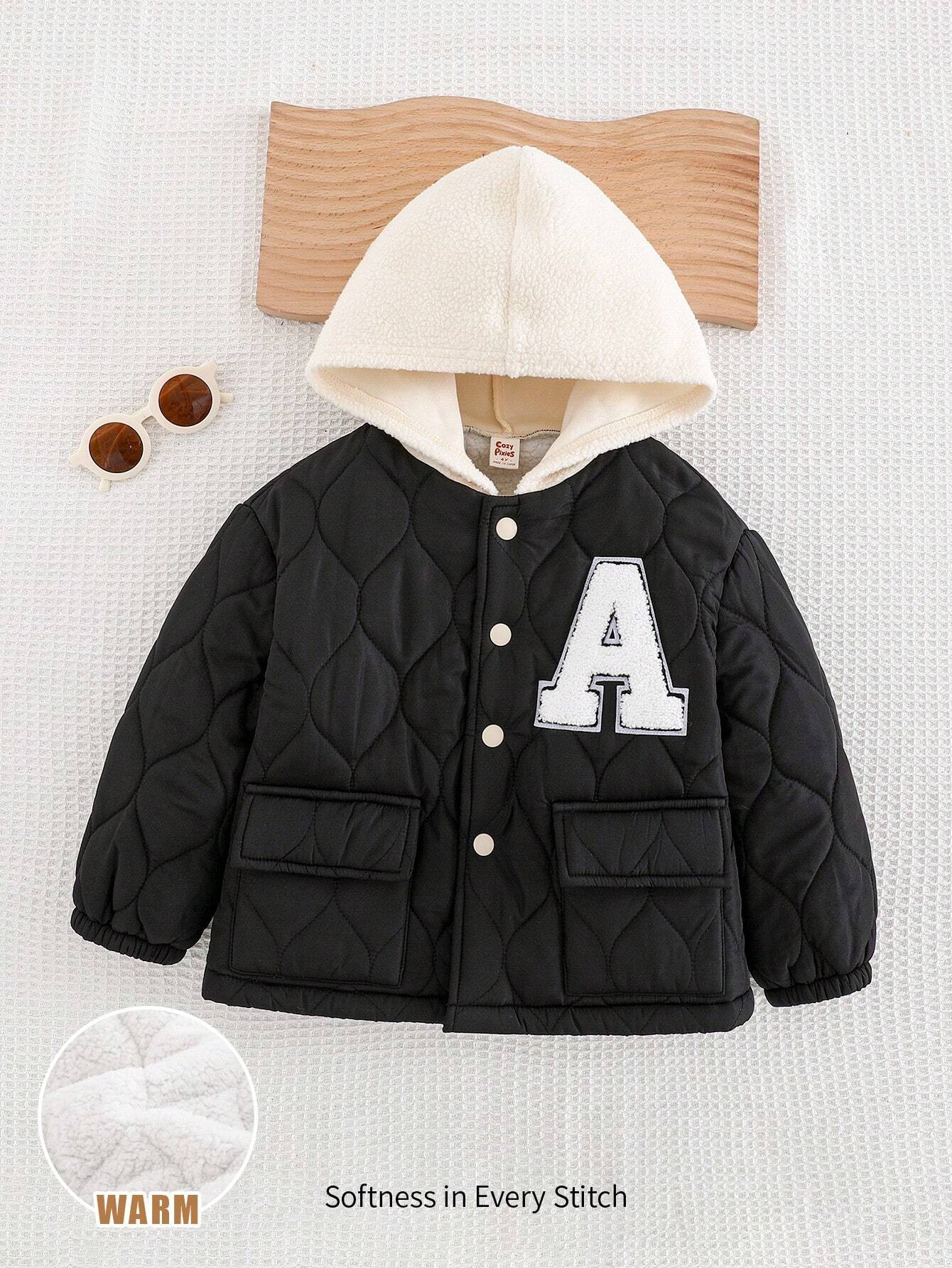 Youth Boy Casual Versatile Letter Graphic Contrast Color Hooded Thick Jacket
