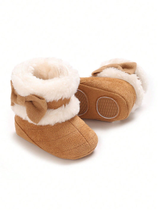 Cute Bow Infant Boots, Plush Comfortable Warm WinterInfanty Snow Boots