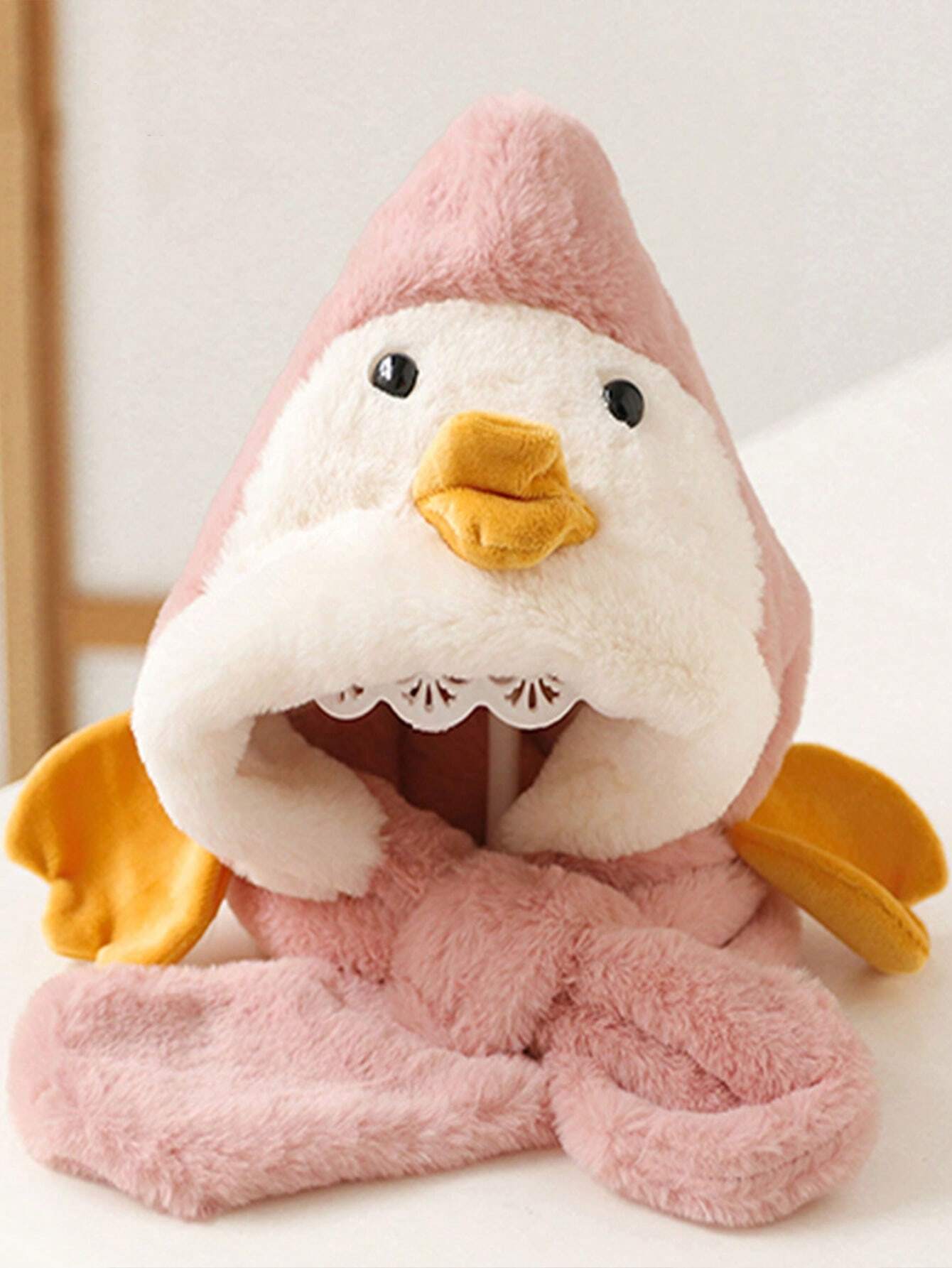 Cute Children's Knitted Hat With Duck Design Pink