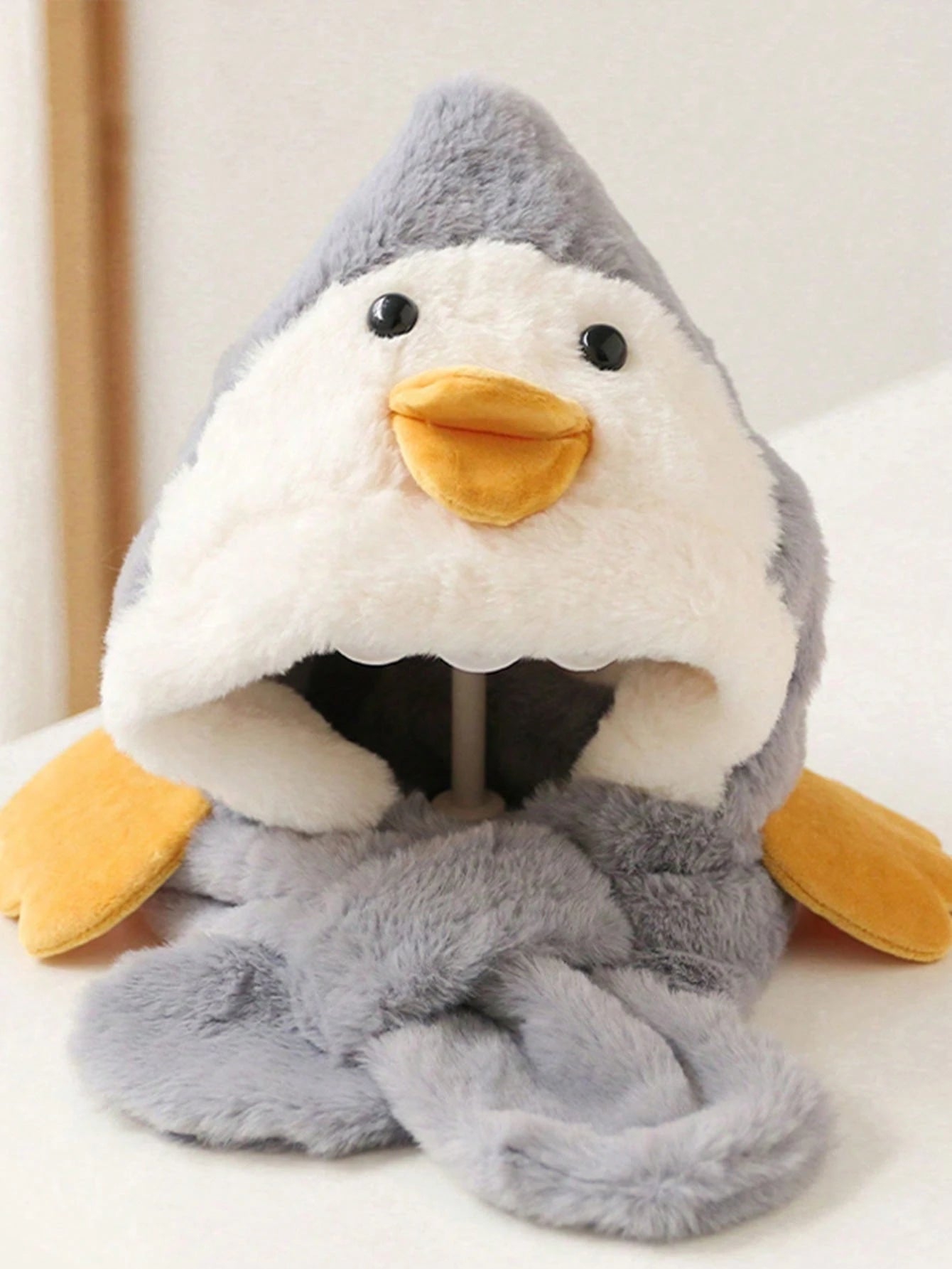 Cute Children's Knitted Hat With Duck Design Blue