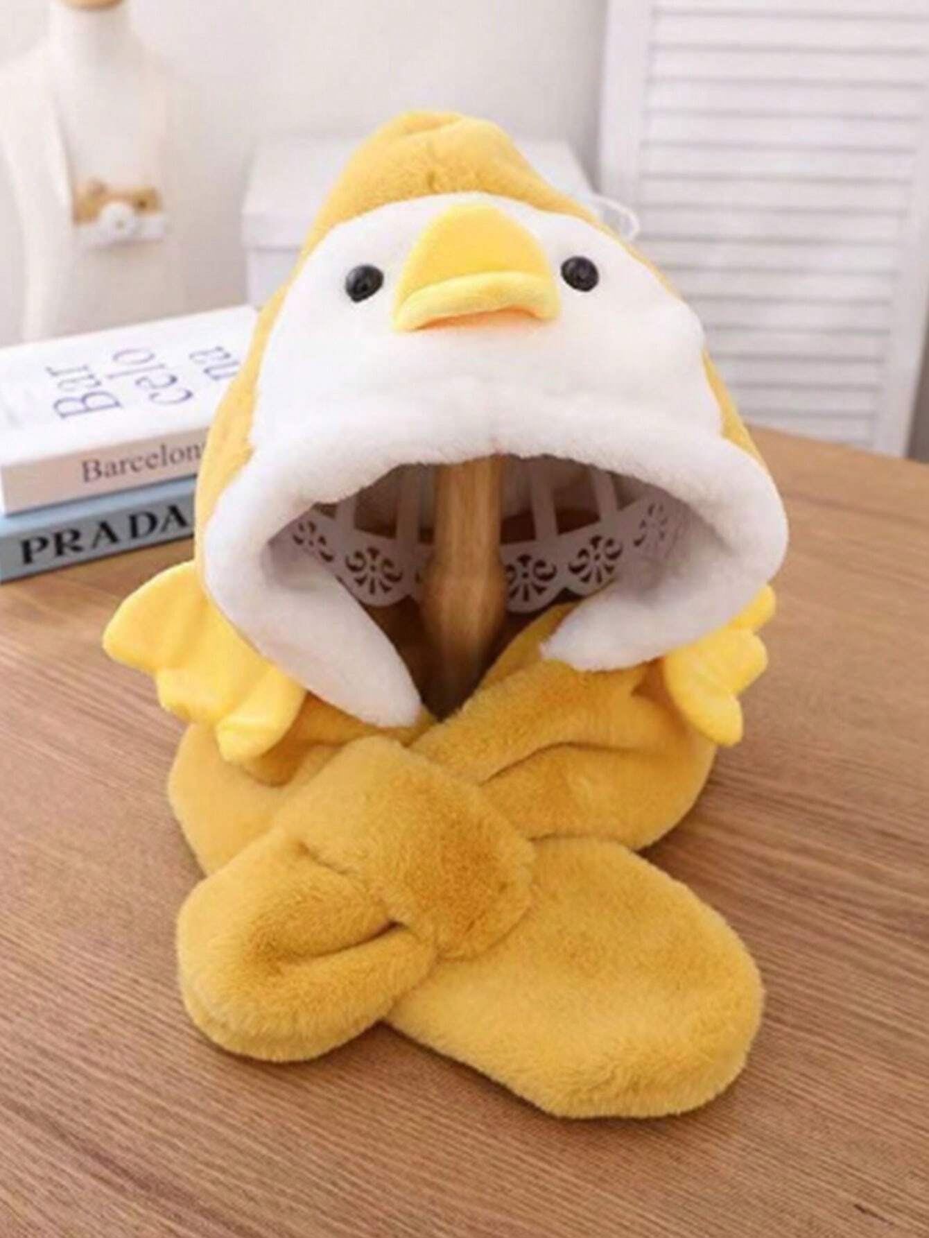 Cute Children's Knitted Hat With Duck Design Yellow
