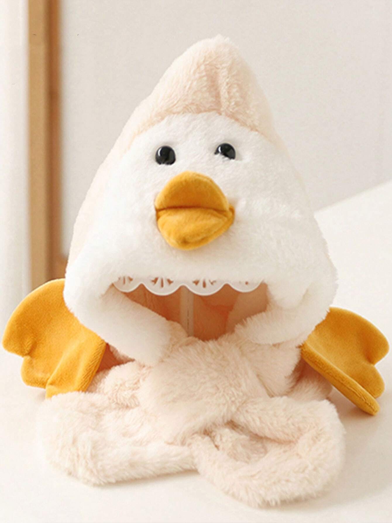 Cute Children's Knitted Hat With Duck Design Khaki