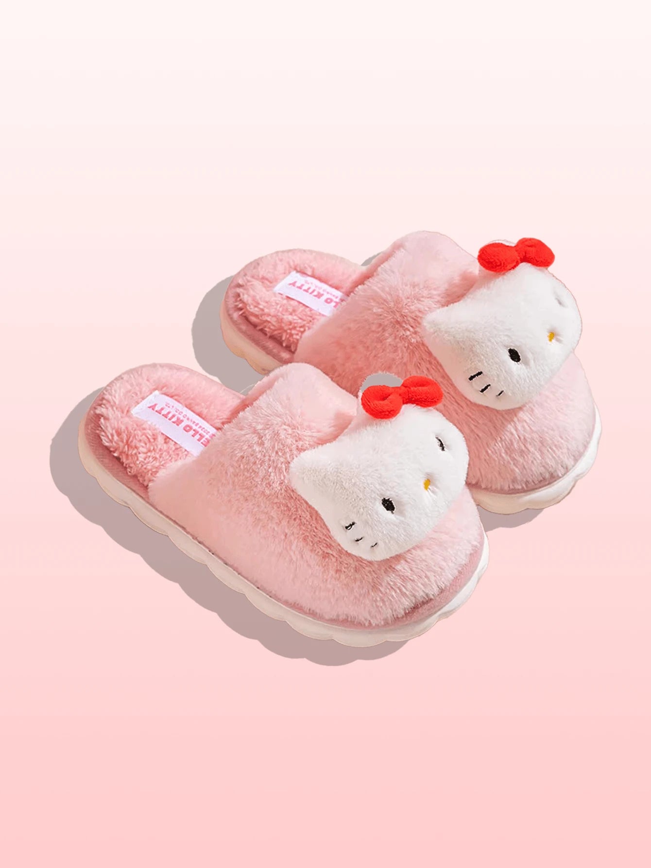 Sanrio Kuromi Plush Slippers-Gradient Velvet Design With 3D Cartoon Character Pink