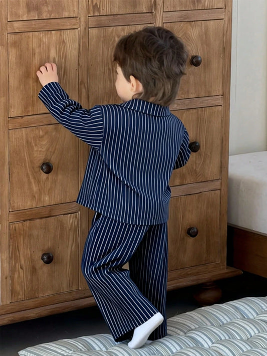 DAZY 2pcs Toddler Boys' Casual Striped Shirt Top And Pants Loungewear Set