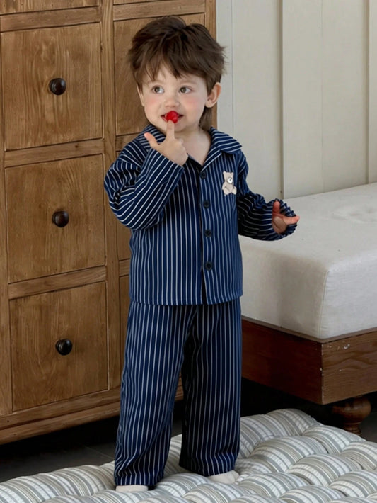 DAZY 2pcs Toddler Boys' Casual Striped Shirt Top And Pants Loungewear Set