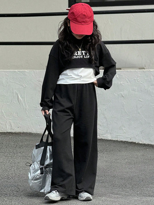 DAZY 2pcs Tween Girl Clothing Set Black