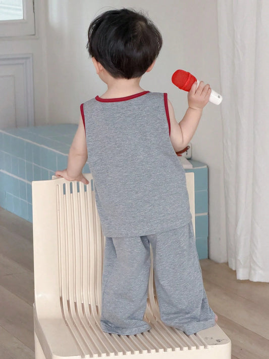Baby Boys' Cartoon Print And Pants 2 Pieces Pajama Set