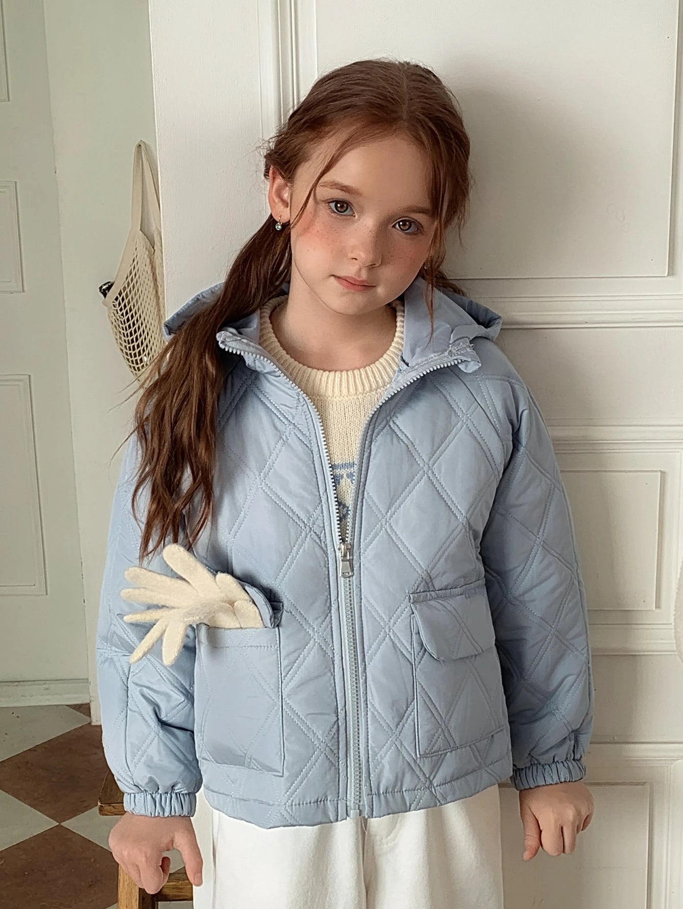Big Tween Girl' Loose Blue Quilted Cotton Padded Coat
