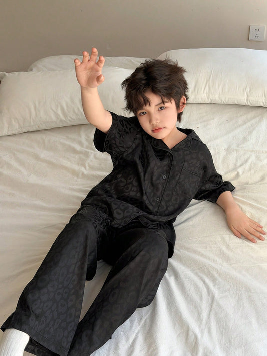 DAZY Tween Boy Leopard Print Jacquard Short Sleeve Top And Pants