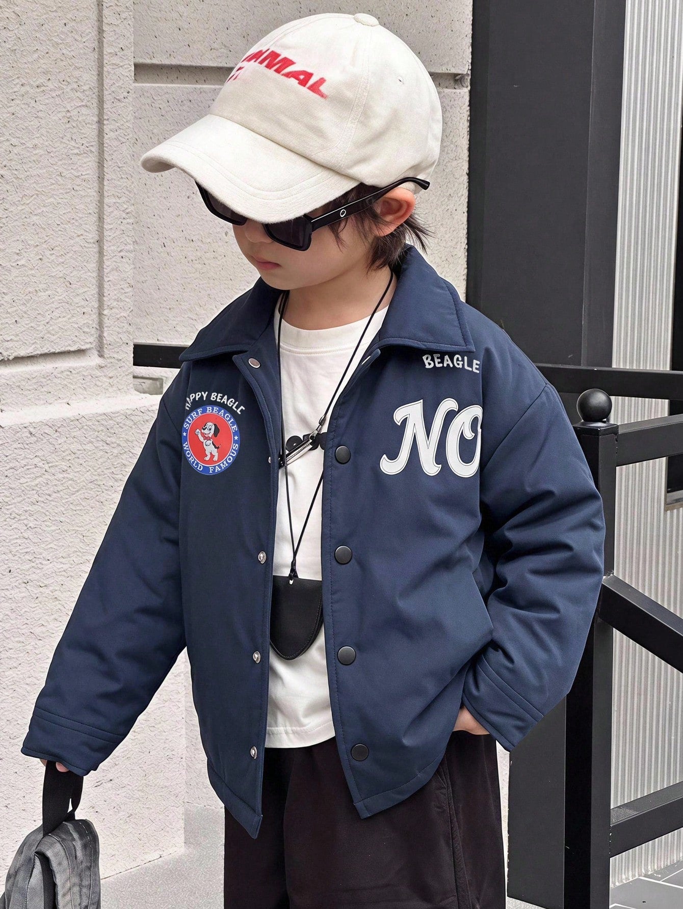 Young Boy Letter Pattern Long Sleeve Single-Breasted Winter Jacket