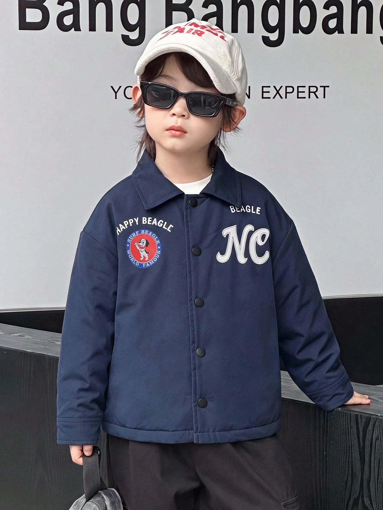 Young Boy Letter Pattern Long Sleeve Single-Breasted Winter Jacket