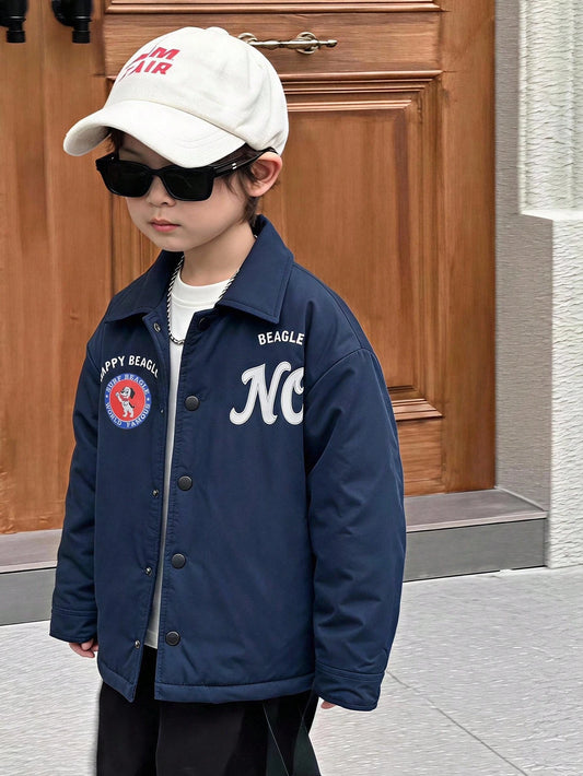 Young Boy Letter Pattern Long Sleeve Single-Breasted Winter Jacket