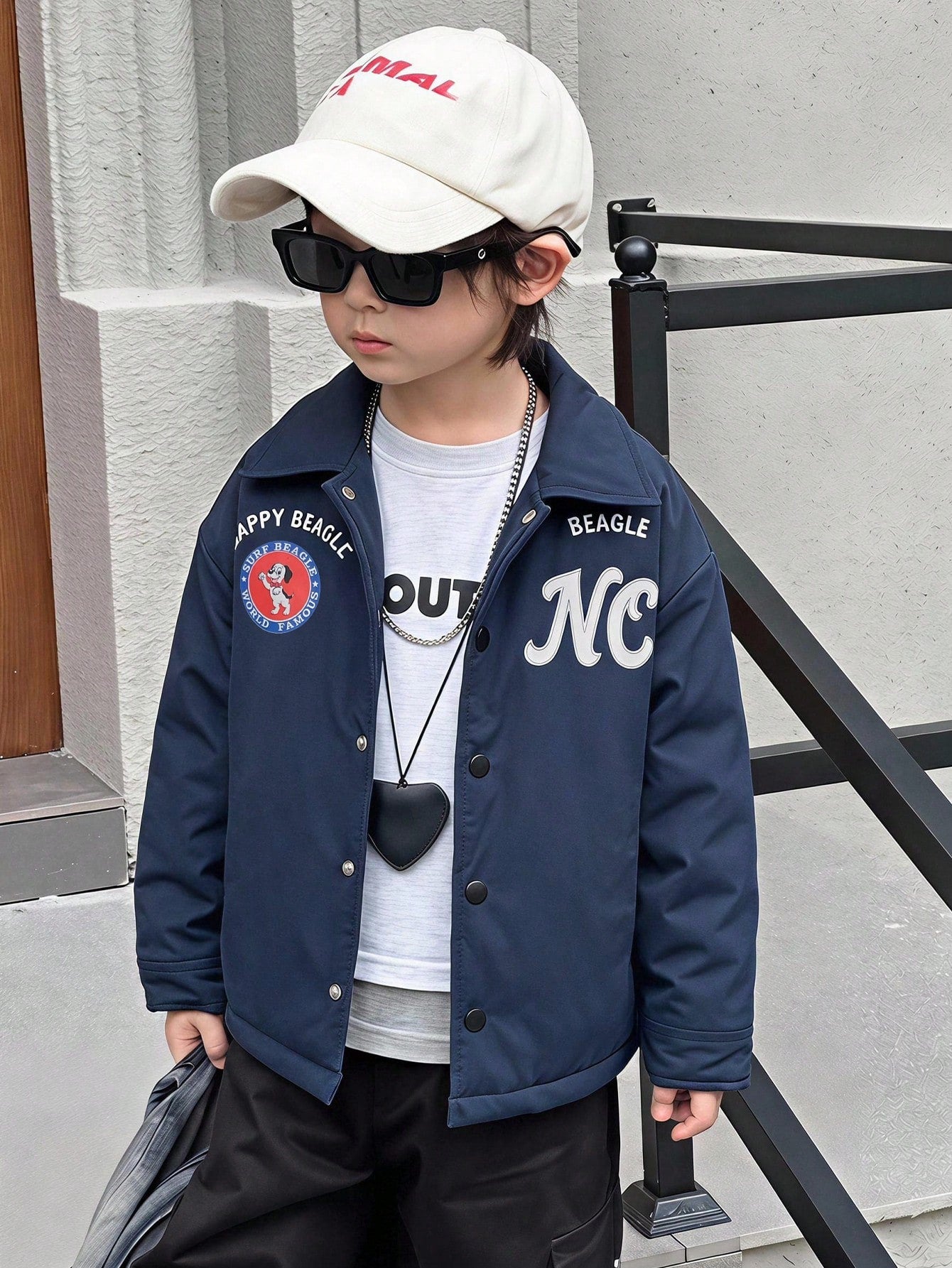 Young Boy Letter Pattern Long Sleeve Single-Breasted Winter Jacket