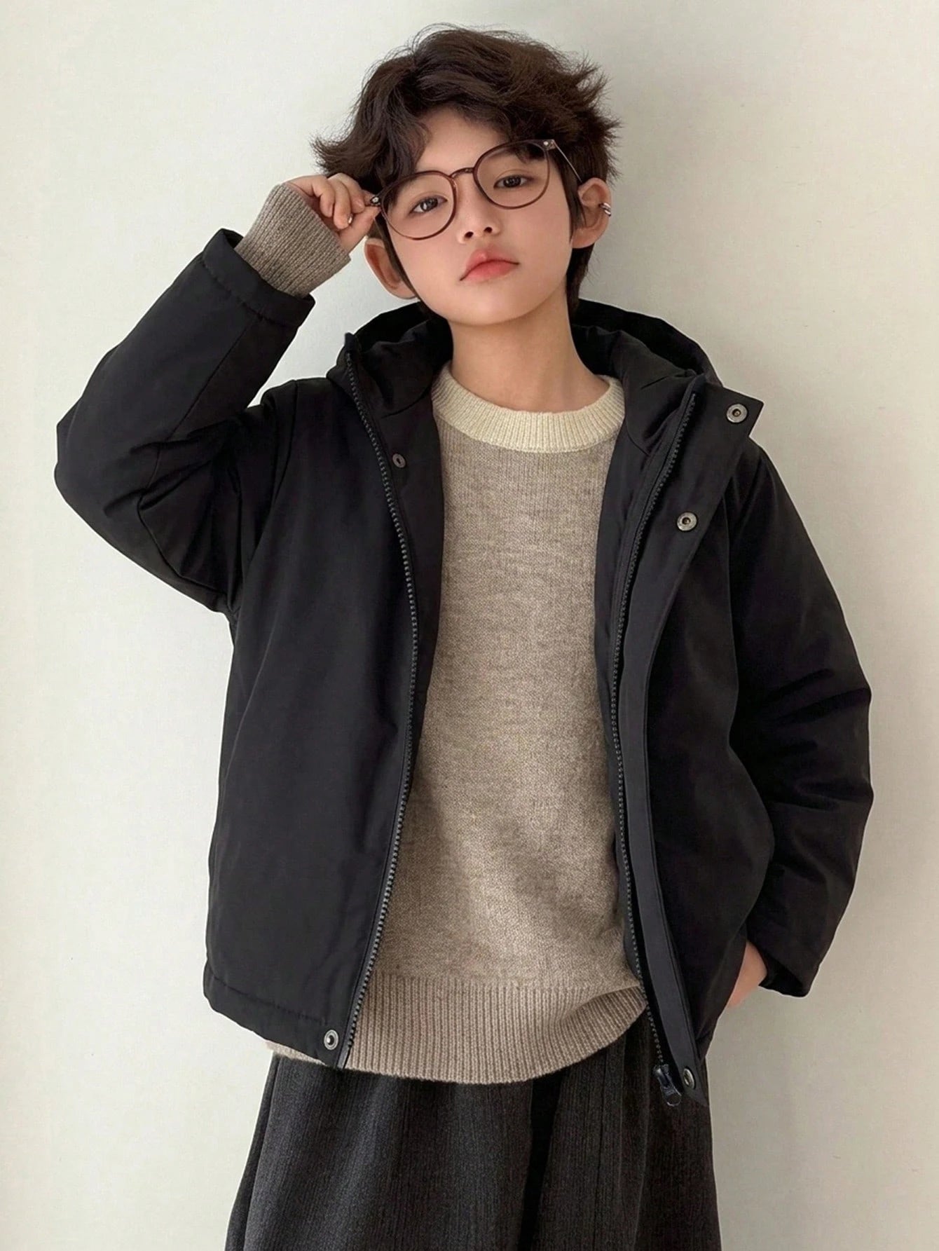 Solid Color Hooded Zip-Up Fashion Versatile Winter Padded Coat