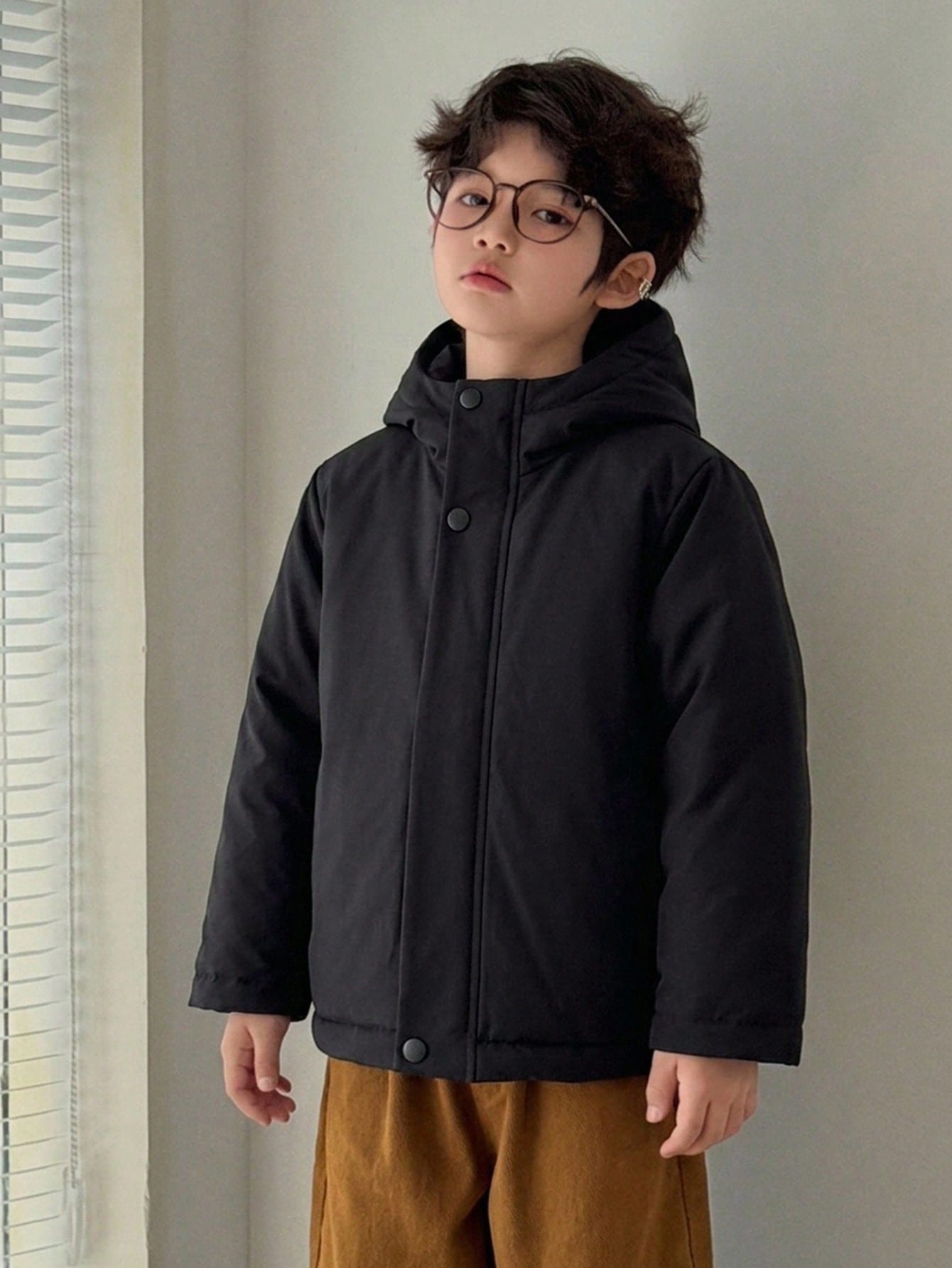 Solid Color Hooded Zip-Up Fashion Versatile Winter Padded Coat